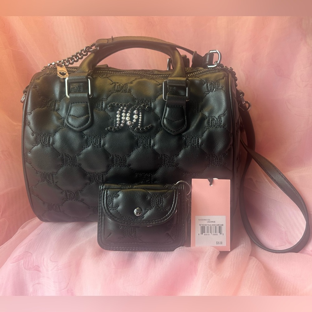 Juicy Couture Tie the Knot Black Liquorice Satchel /Crossbody Wallet Set - Picture 4 of 12